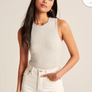 Abercrombie Grey Cotton Seamless Fabric Crew Tank Bodysuit